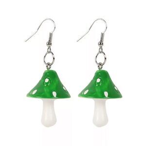 Green Mushroom Drop Earrings Psychedelic Magic Fun Funky